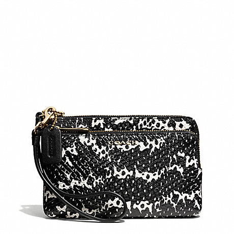 COACH MADISON TWO TONE PYTHON EMBOSSED LEATHER DOUBLE ZIP WRISTLET - LIGHT GOLD/BLACK - f51095
