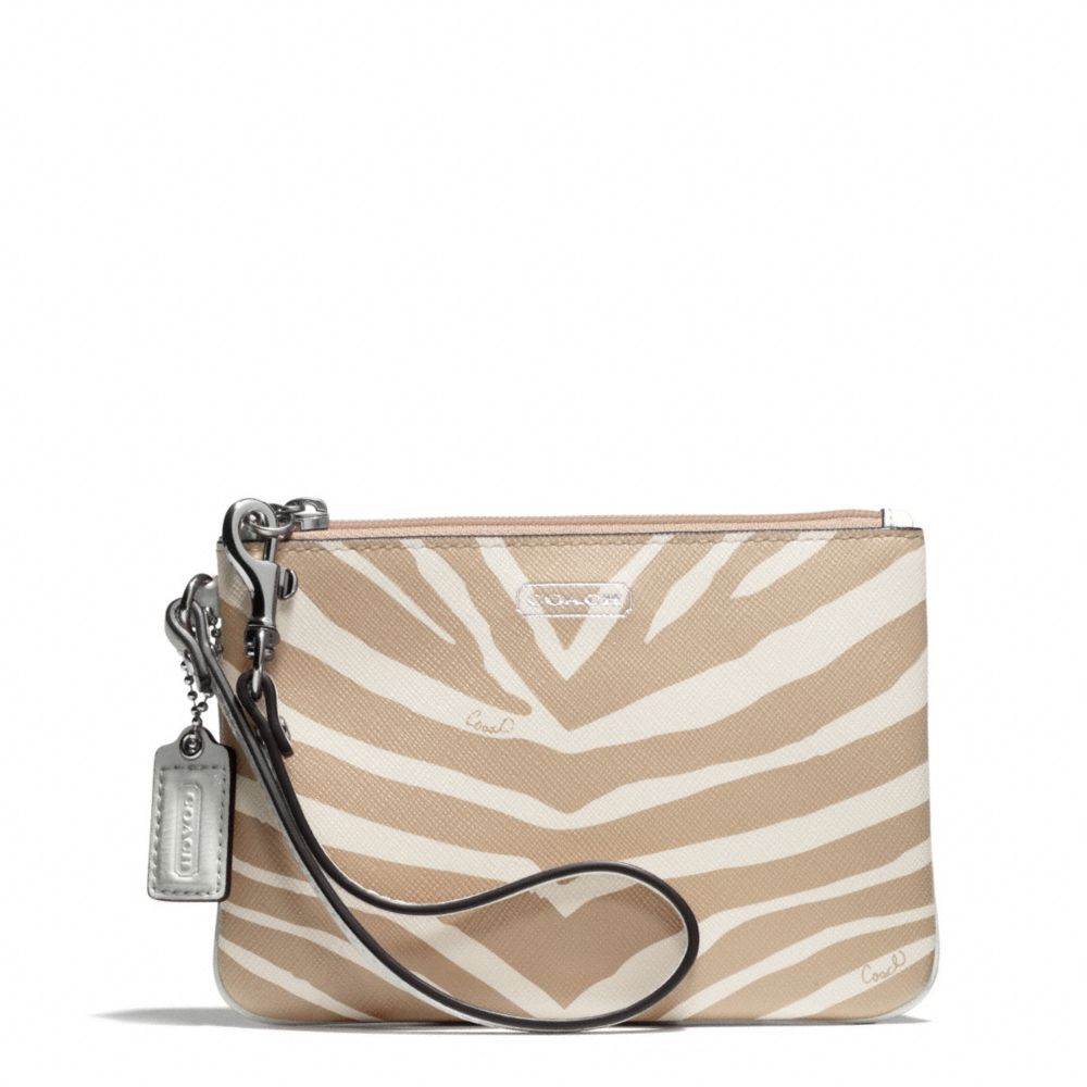 COACH ZEBRA PRINT SMALL WRISTLET - SILVER/LIGHT KHAKI - f51099