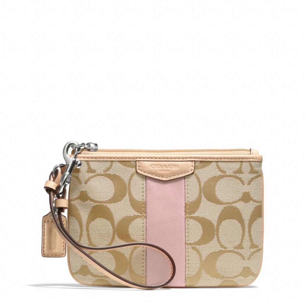 COACH F51106 SIGNATURE STRIPE SMALL WRISTLET SILVER/LIGHT-KHAKI/SHELL-PINK