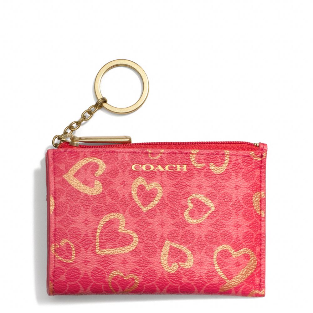 WAVERLY HEART PRINT COATED CANVAS MINI SKINNY - BRASS/LOVE RED MULTICOLOR - COACH F51132