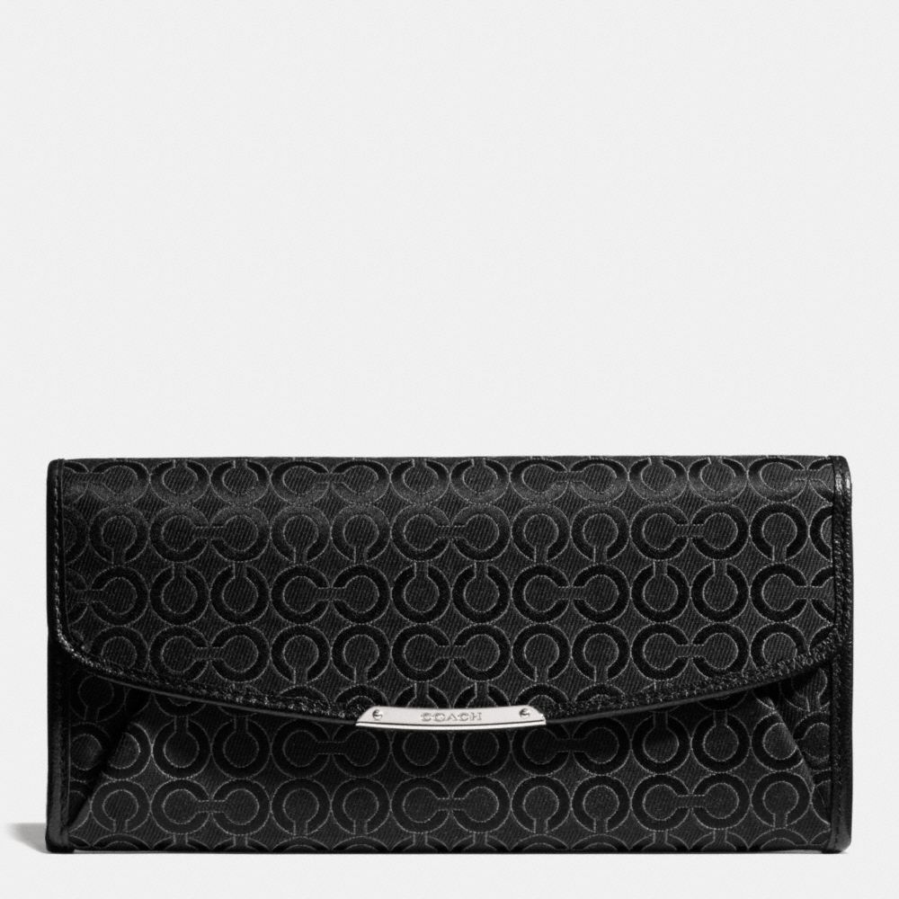 COACH F51135 MADISON SLIM ENVELOPE WALLET IN PEARLESCENT OP ART FABRIC -SILVER/BLACK