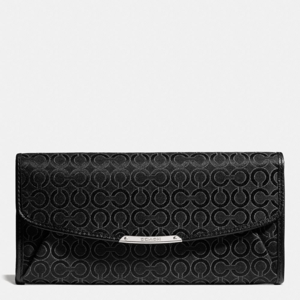 COACH f51135 MADISON SLIM ENVELOPE WALLET IN PEARLESCENT OP ART FABRIC  SILVER/BLACK