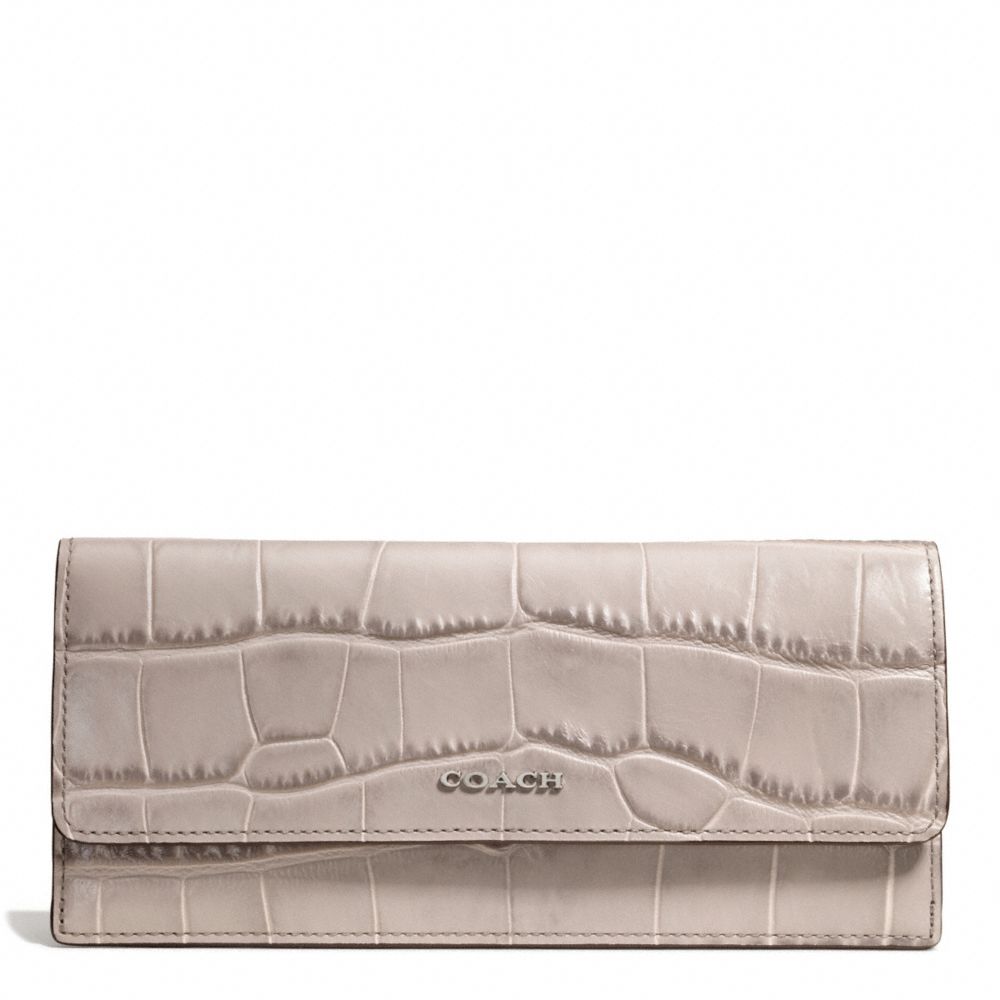 COACH f51137 MADISON CROC EMBOSSED SOFT WALLET SILVER/GREY BIRCH