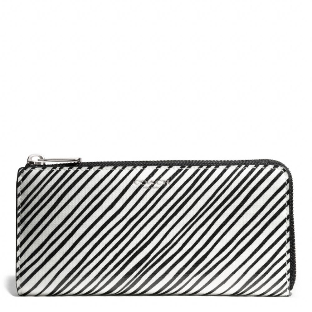 COACH F51142 Bleecker Black And White Print Coated Canvas Slim Zip Wallet SILVER/WHITE MULTICOLOR