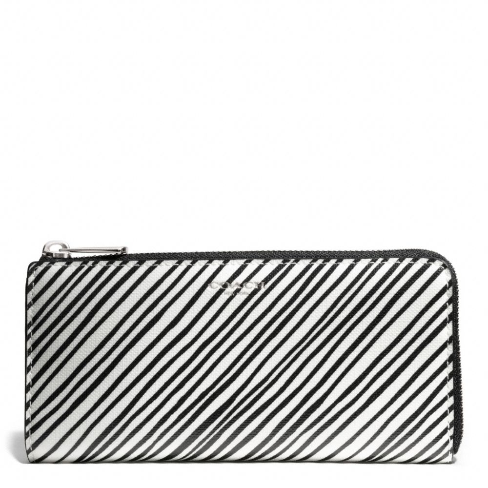 COACH f51142 BLEECKER BLACK AND WHITE PRINT COATED CANVAS SLIM ZIP WALLET SILVER/WHITE MULTICOLOR