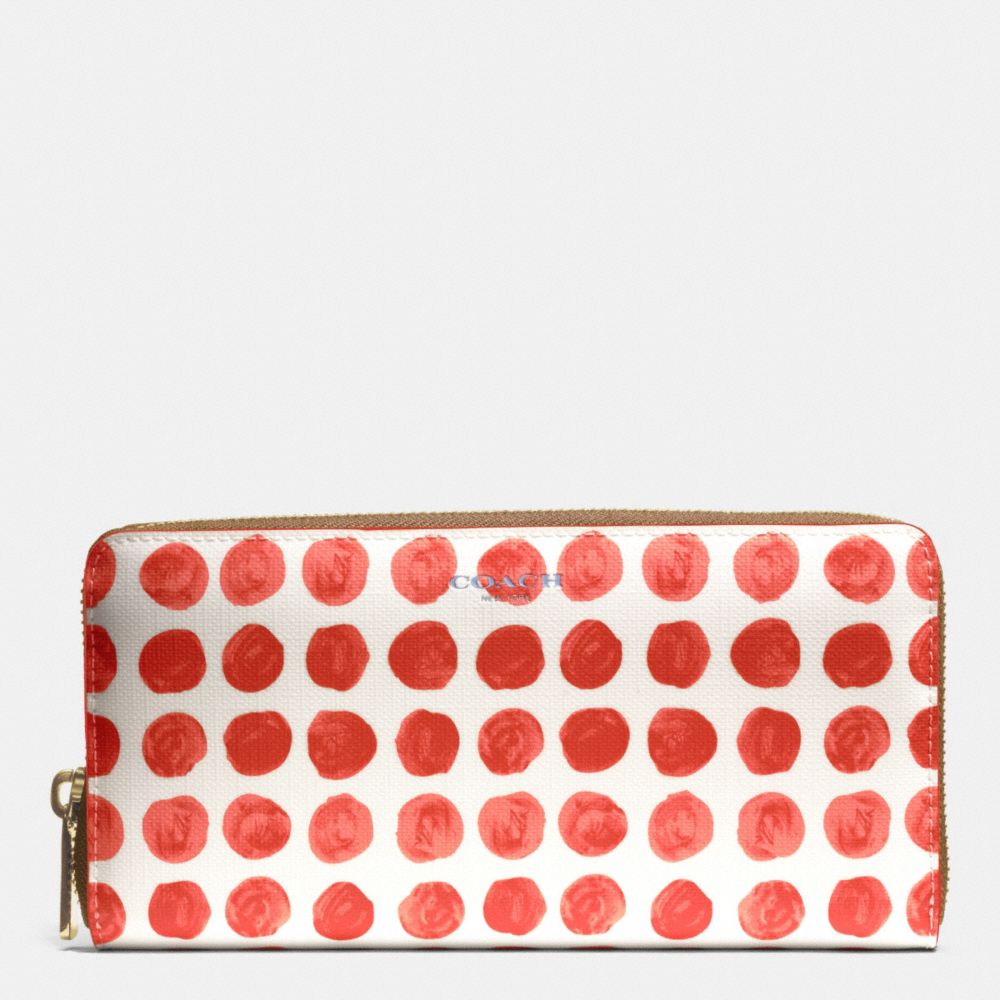 BLEECKER  PAINTED DOT COATED CANVAS ACCORDION ZIP WALLET - f51144 - BRASS/LOVE RED MULTICOLOR