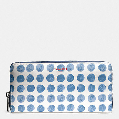 COACH f51144 BLEECKER  PAINTED DOT COATED CANVAS ACCORDION ZIP WALLET SILVER/BLUE MULTI