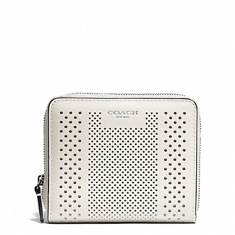 COACH BLEECKER STRIPED PERFORATED LEATHER MEDIUM CONTINENTAL ZIP WALLET - SILVER/PARCHMENT - f51146