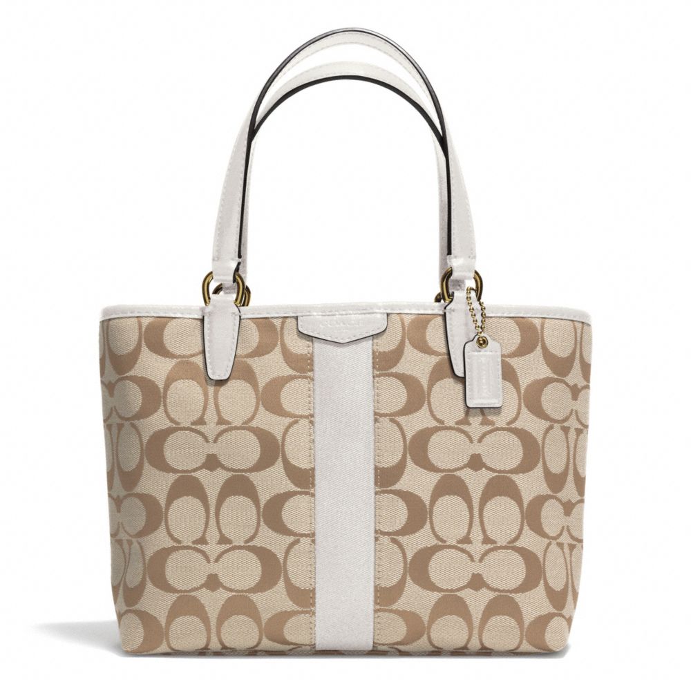 SIGNATURE STRIPE TOP HANDLE TOTE - BRASS/LIGHT KHAKI/IVORY - COACH F51156