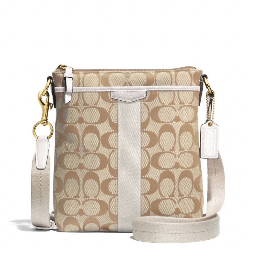 SIGNATURE STRIPE NORTH/SOUTH SWINGPACK - f51157 - BRASS/LIGHT KHAKI/IVORY