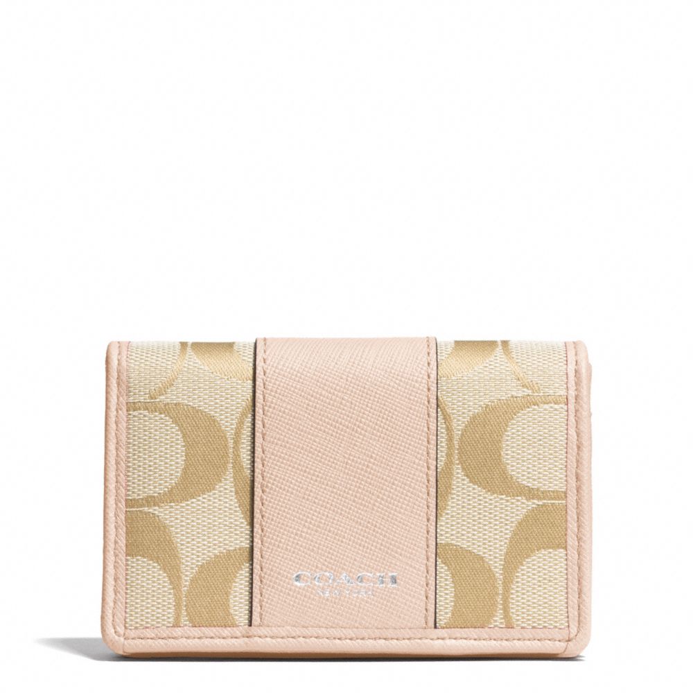 COACH F51166 Signature Business Card Case SILVER/LT KHAKI/PEACH ROSE