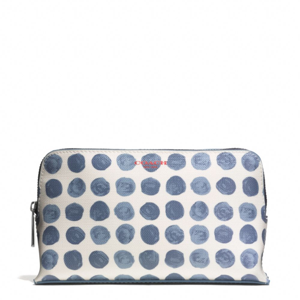 COACH f51170 BLEECKER PAINTED DOT COATED CANVAS MEDIUM COSMETIC CASE SILVER/BLUE MULTI