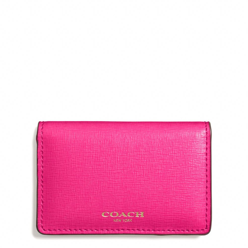 COACH F51171 Saffiano Leather Business Card Case LIGHT GOLD/PINK RUBY