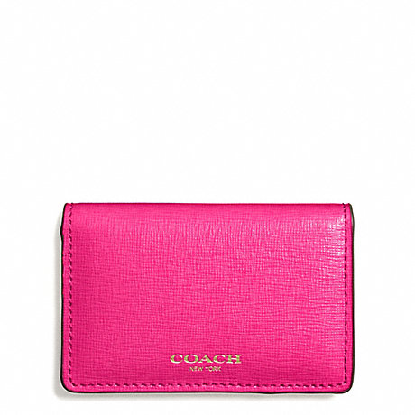 COACH f51171 SAFFIANO LEATHER BUSINESS CARD CASE LIGHT GOLD/PINK RUBY