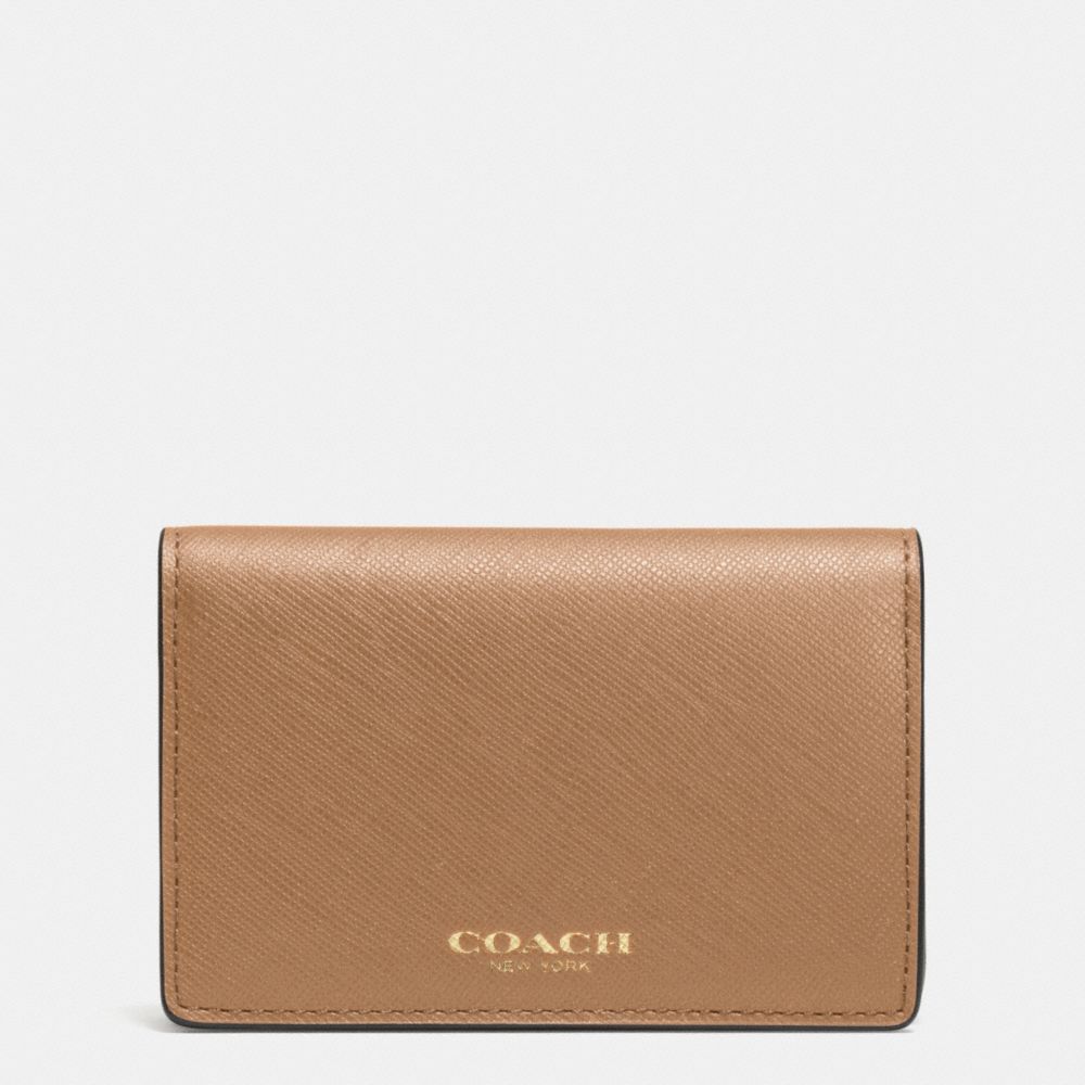 COACH F51171 Business Card Case In Saffiano Leather  LIGHT GOLD/BRINDLE