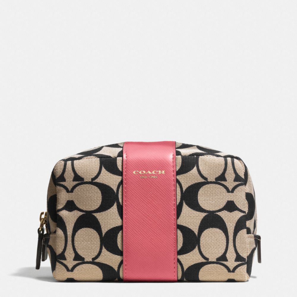 COACH F51173 MEDIUM COSMETIC CASE IN SIGNATURE PRINT FABRIC -GOLD/LT-KHA-BLK/LOGANBERRY