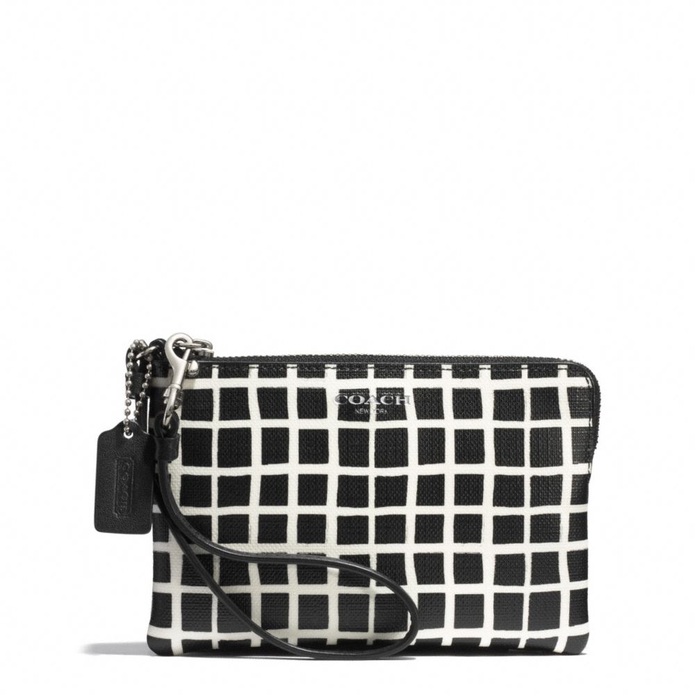 COACH F51174 Bleecker Black And White Print Coated Canvas Small Wristlet SILVER/BLACK/WHITE