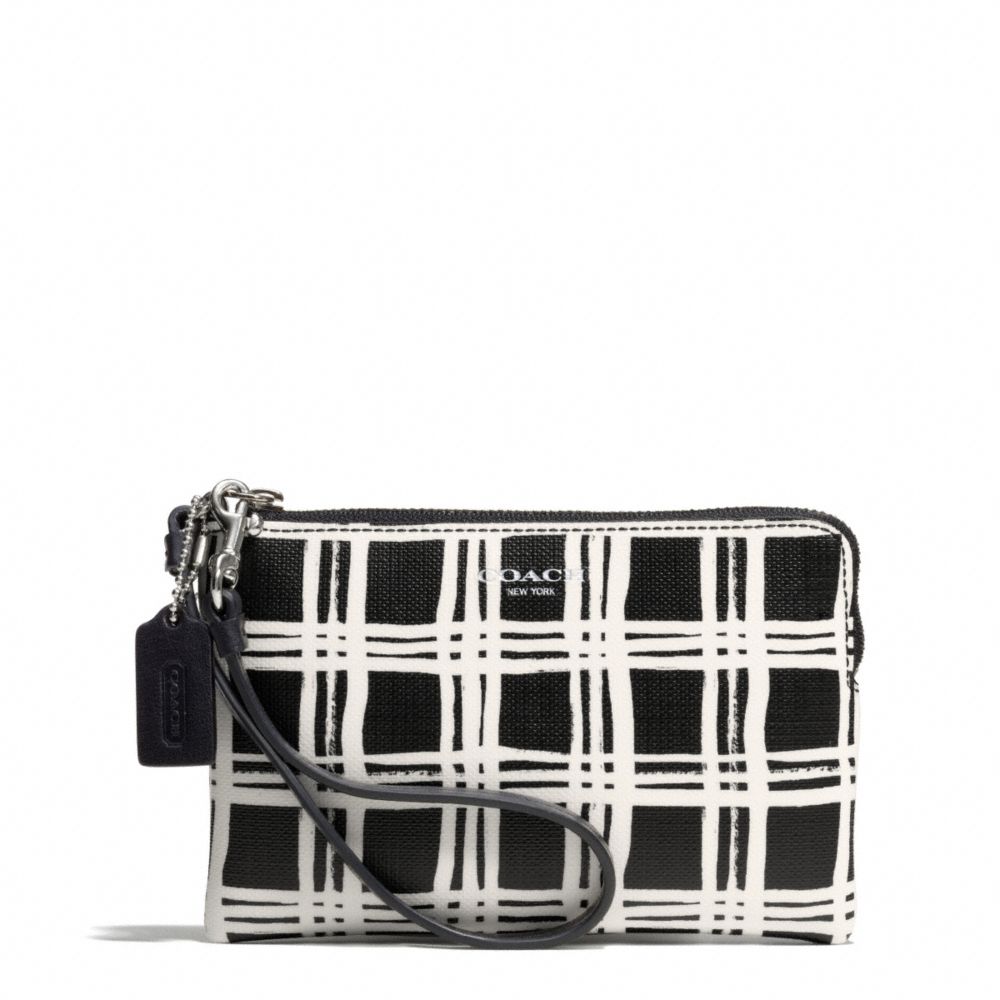 COACH BLEECKER BLACK AND WHITE PRINT COATED CANVAS SMALL WRISTLET -  SILVER/BLACK MULTI - f51174