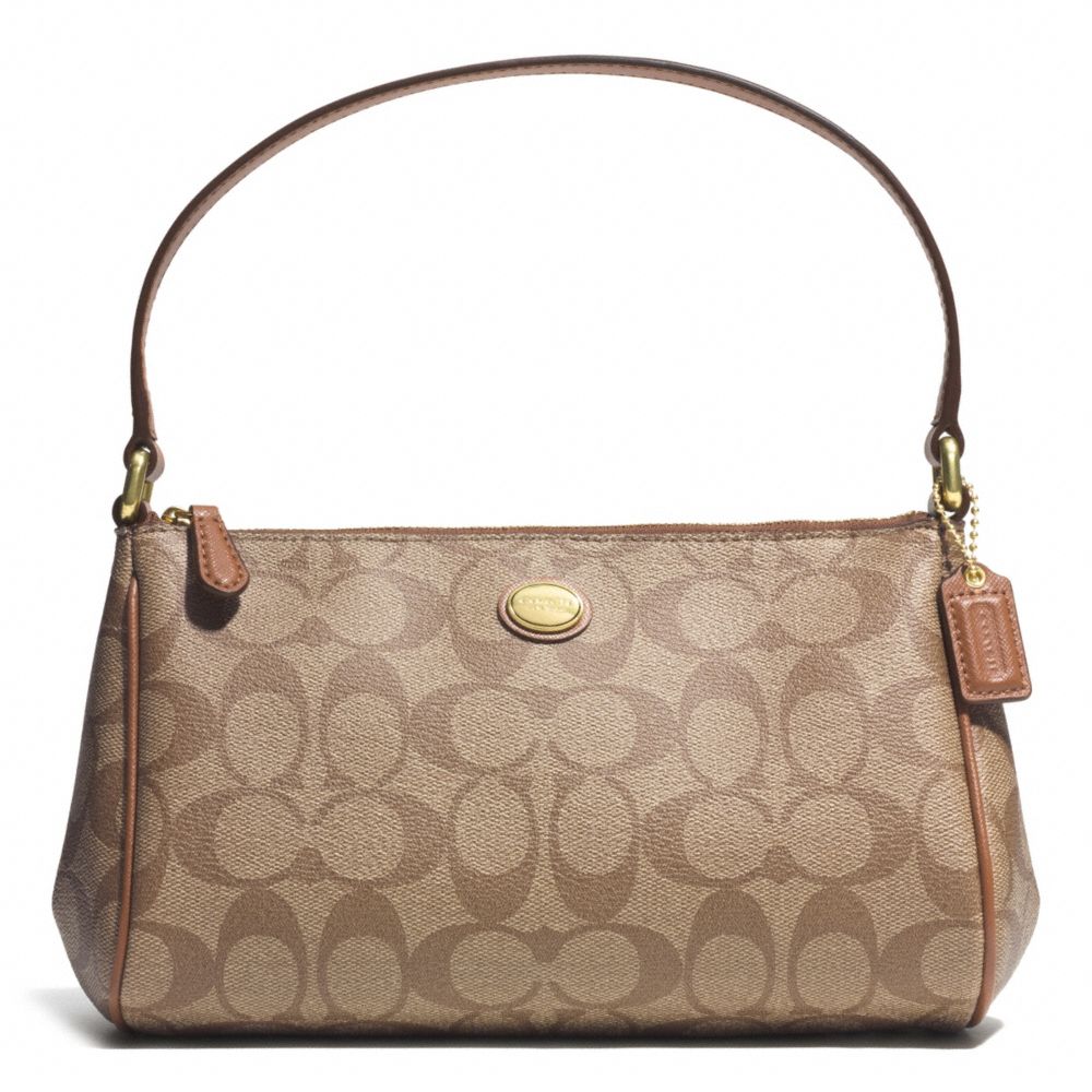 COACH F51175 - PEYTON SIGNATURE TOP HANDLE POUCH BRASS/KHAKI/SADDLE