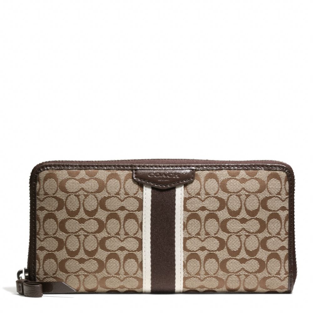 SIGNATURE STRIPE 6CM ACCORDION ZIP - SILVER/KHAKI/MAHOGANY - COACH F51176