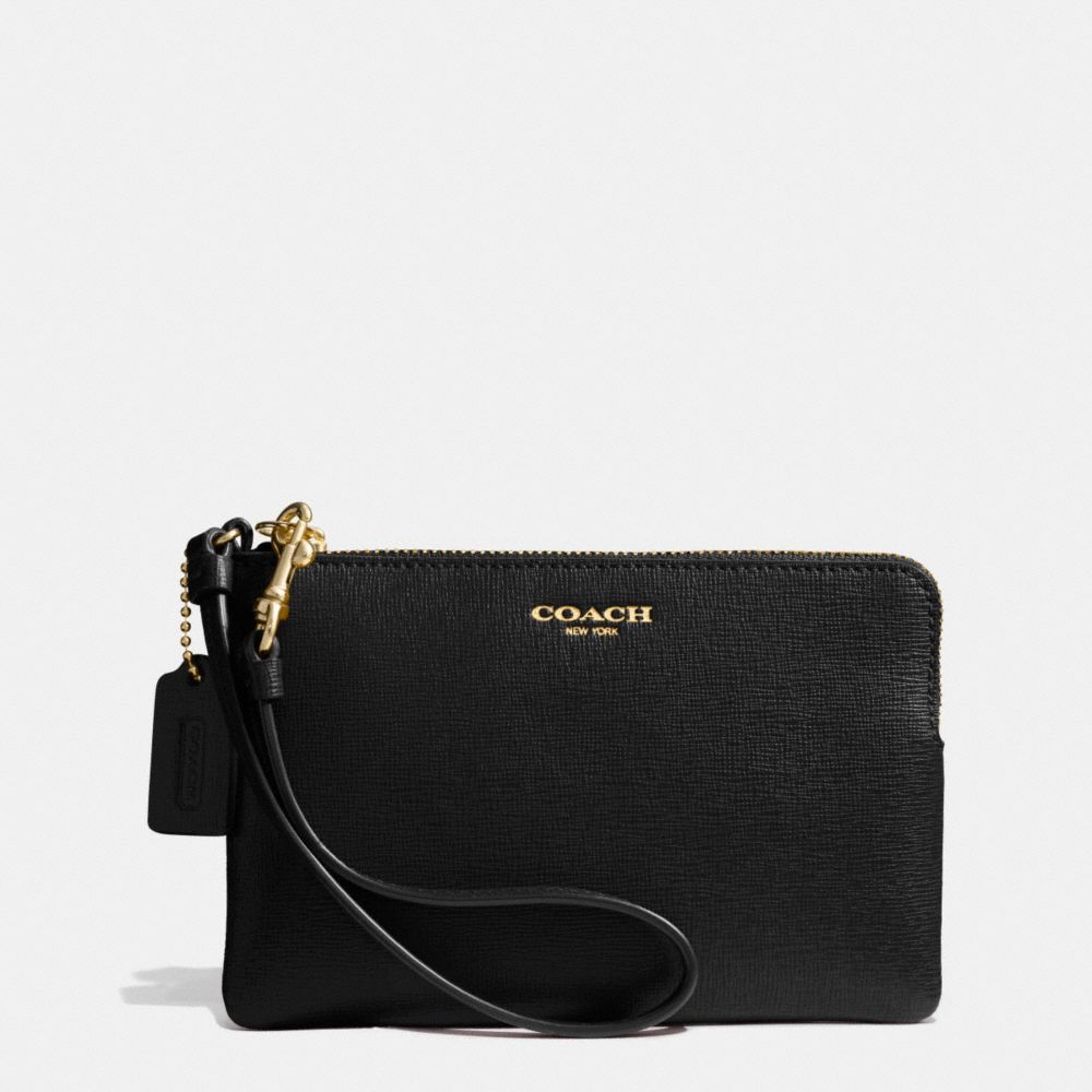 COACH F51197 SAFFIANO SMALL WRISTLET IN LEATHER -BRASS/BLACK