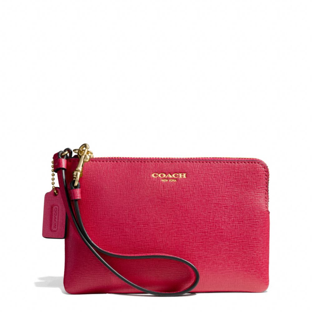 SAFFIANO LEATHER SMALL WRISTLET - f51197 - LIGHT GOLD/PINK SCARLET