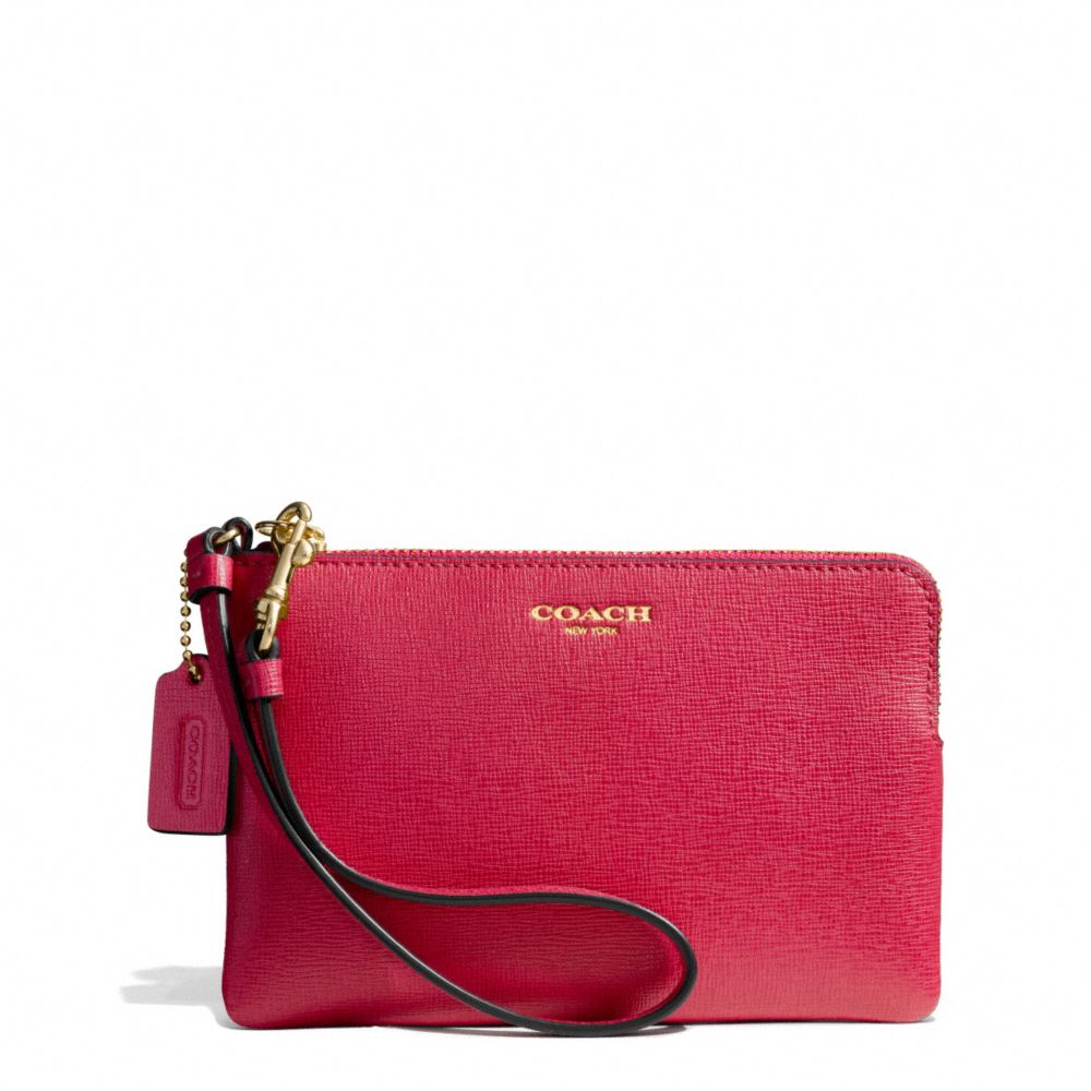 COACH F51197 Saffiano Leather Small Wristlet LIGHT GOLD/PINK SCARLET