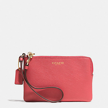 COACH F51197 SMALL WRISTLET IN SAFFIANO LEATHER -LIGHT-GOLD/LOGANBERRY