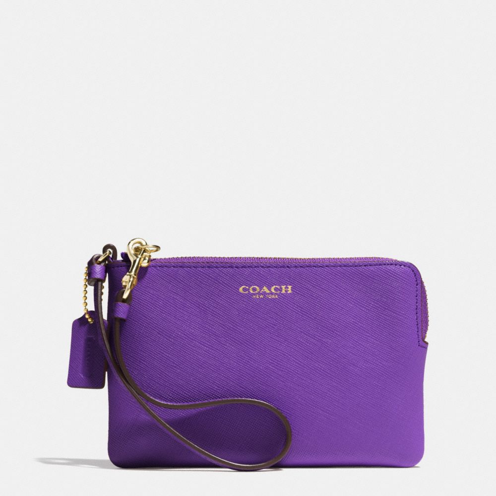 SAFFIANO SMALL WRISTLET IN LEATHER - LIGHT GOLD/PURPLE IRIS - COACH F51197