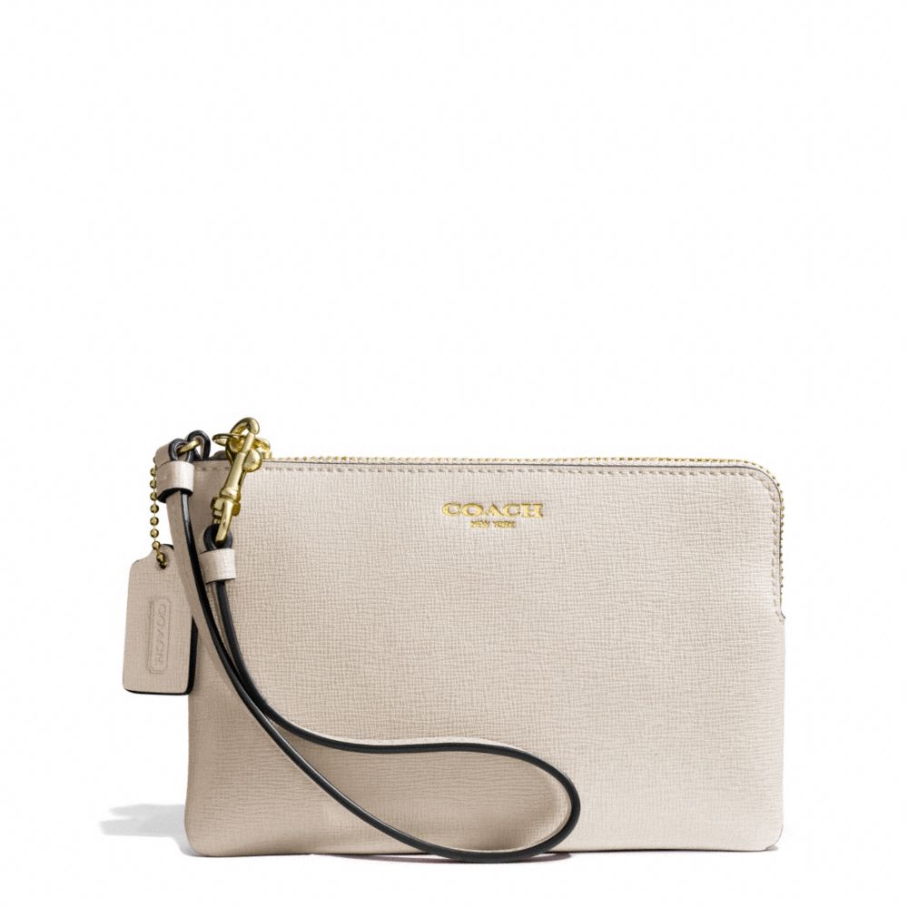 COACH F51197 Saffiano Leather Small Wristlet LIGHT GOLD/PARCHMENT