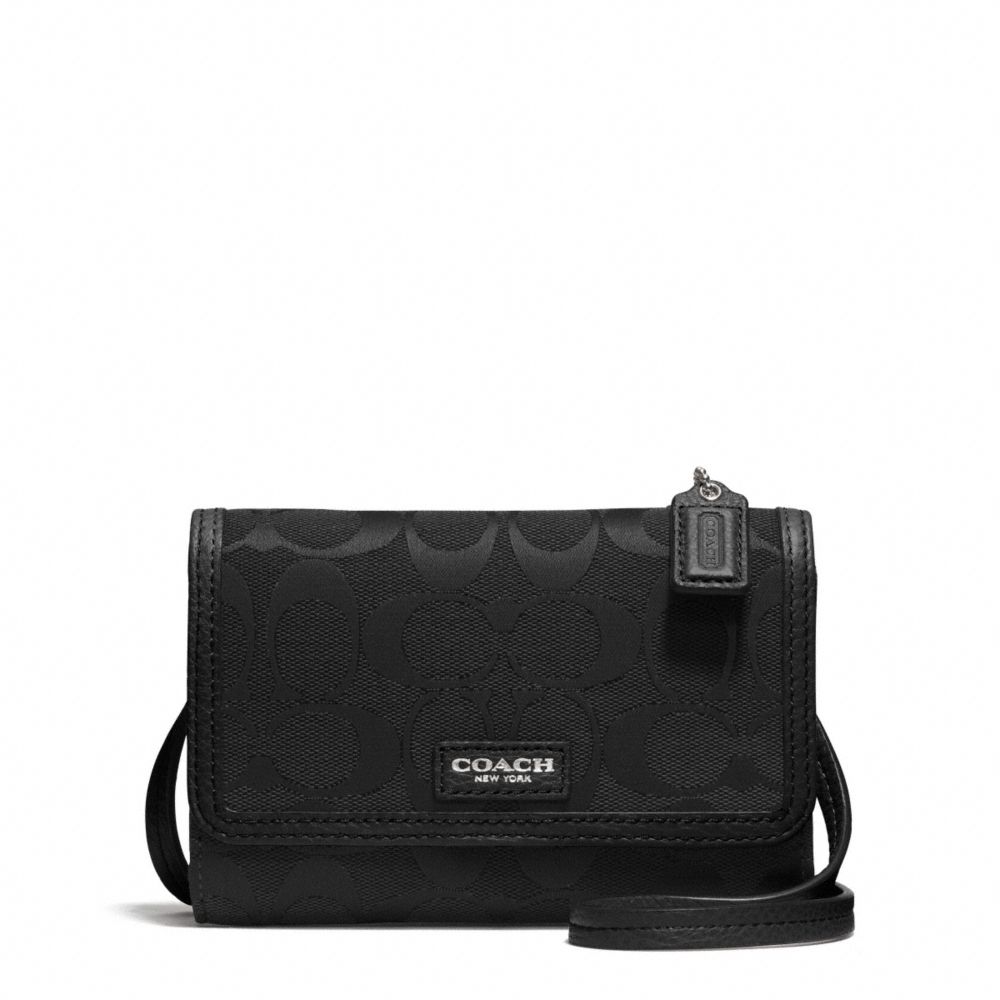 COACH AVERY SIGNATURE LEATHER PHONE CROSSBODY - SILVER/BLACK/BLACK - F51214