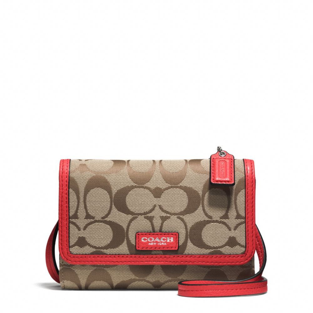 COACH AVERY SIGNATURE PHONE CROSSBODY - SILVER/KHAKI/VERMILLION - F51214