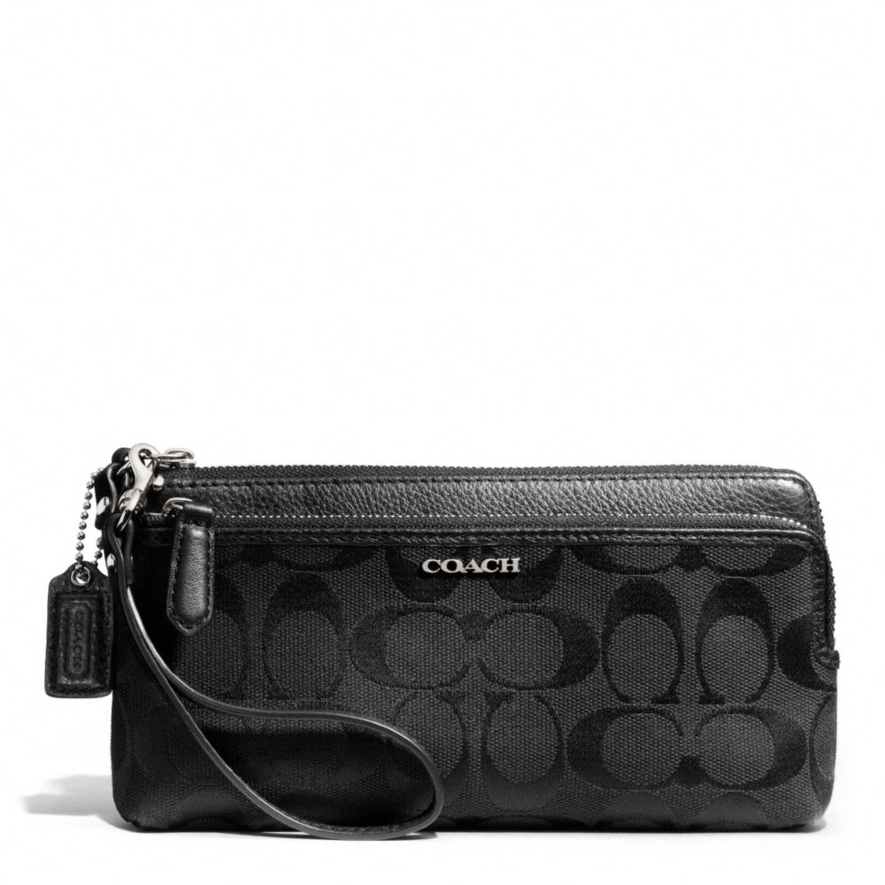 COACH F51223 MADISON DOUBLE ZIP WALLET IN SIGNATURE FABRIC -SILVER/BLACK/BLACK