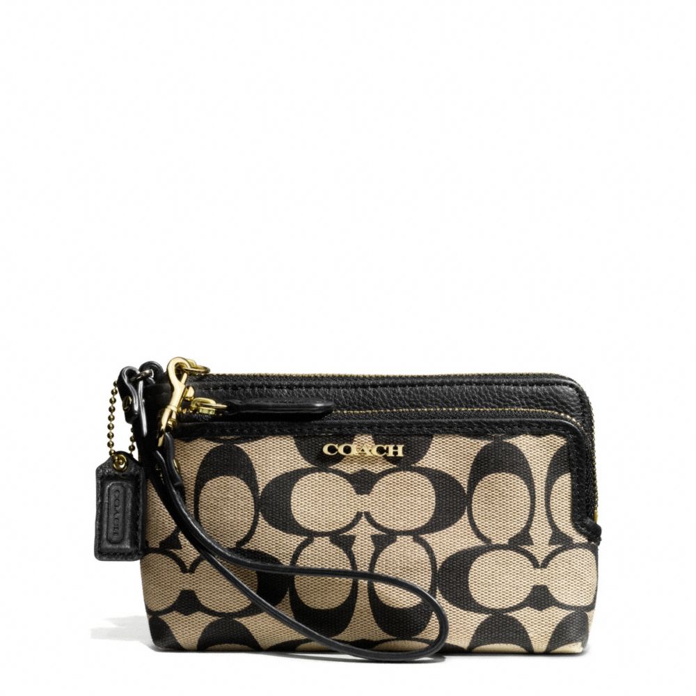 COACH F51228 Madison Double Zip Wristlet In Signature Fabric  LIGHT GOLD/KHAKI BLACK