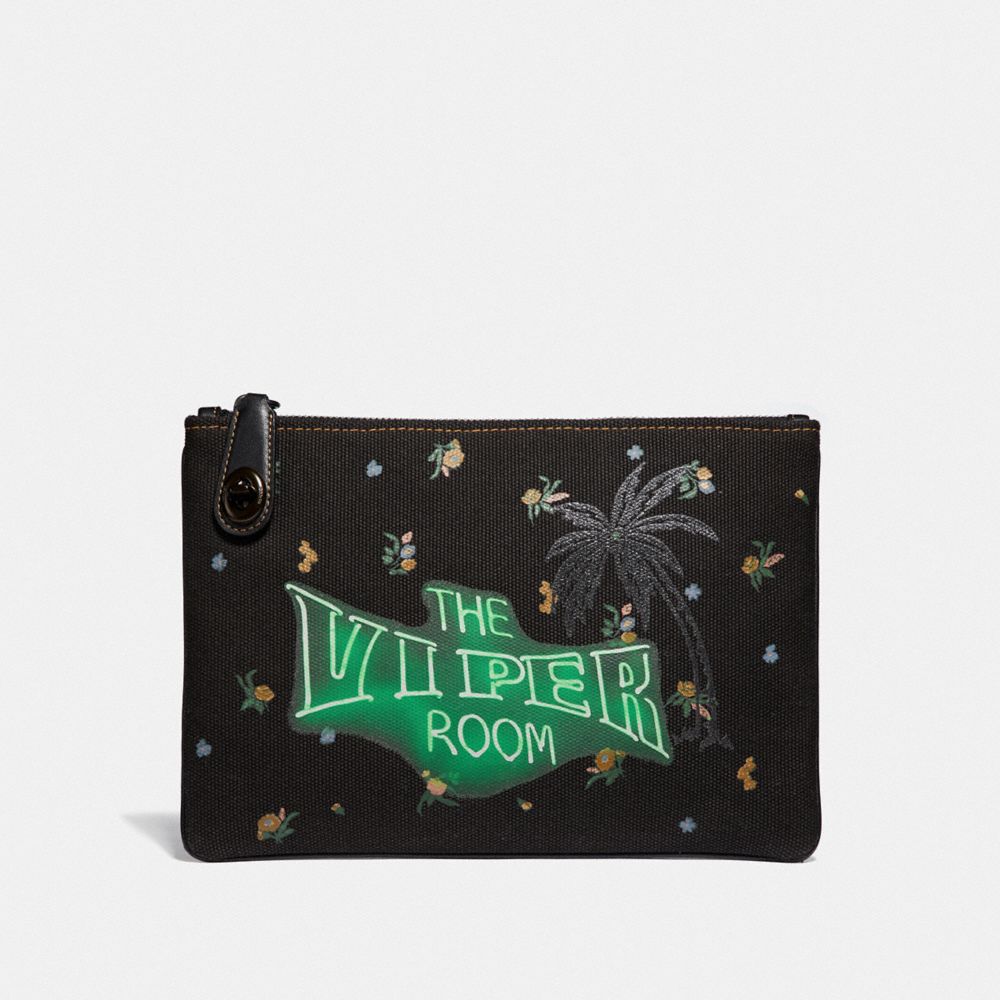 COACH F51231 Viper Room Turnlock Pouch 26 BLACK/PEWTER