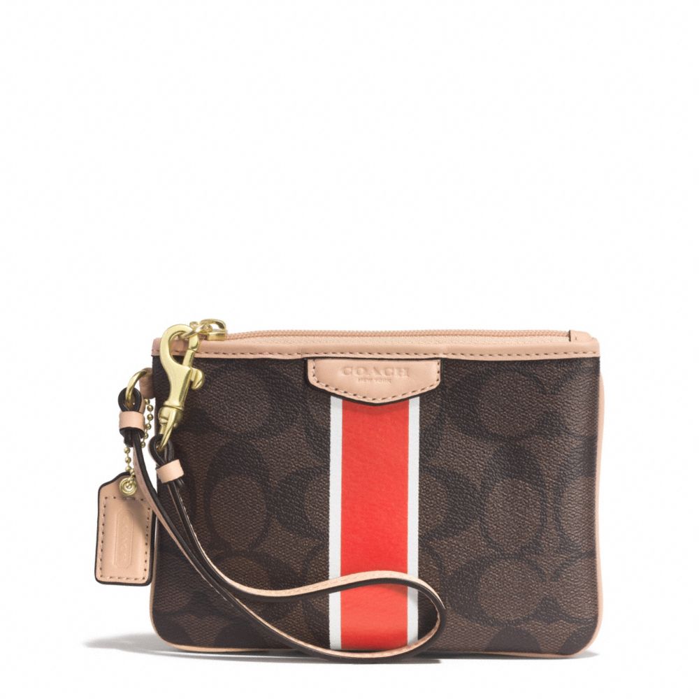 COACH F51233 SIGNATURE STRIPE SMALL WRISTLET BRASS/BROWN/VERMILLION