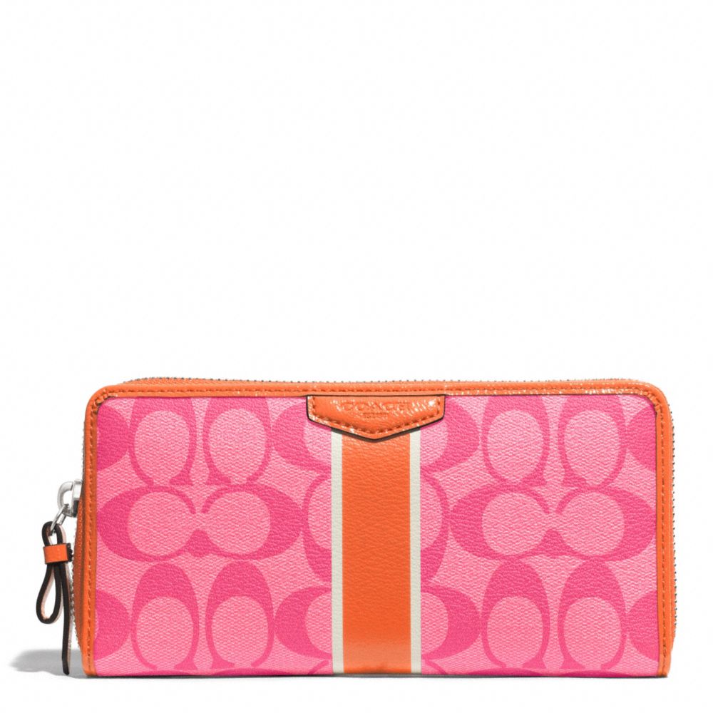 SIGNATURE STRIPE ACCORDION ZIP WALLET - SILVER/PINK/ORANGE - COACH F51234