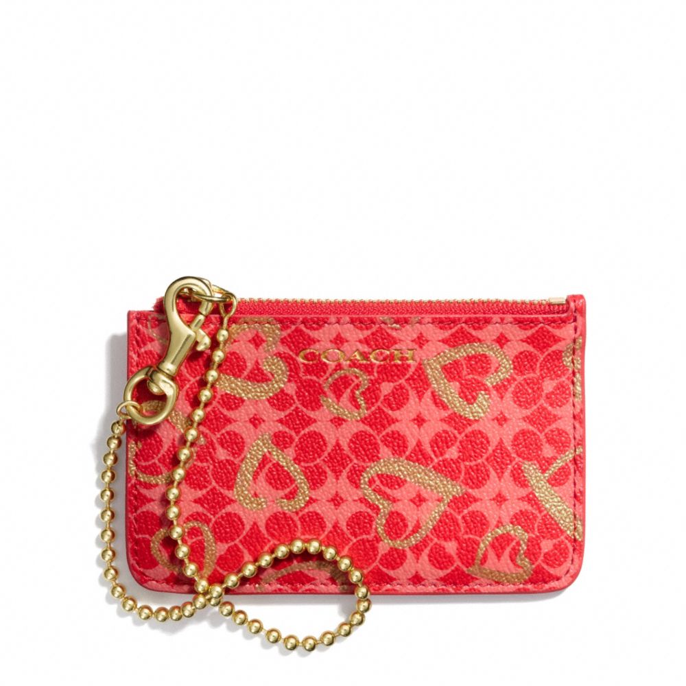 WAVERLY HEART PRINT COATED CANVAS ID SKINNY - f51235 - BRASS/LOVE RED MULTICOLOR