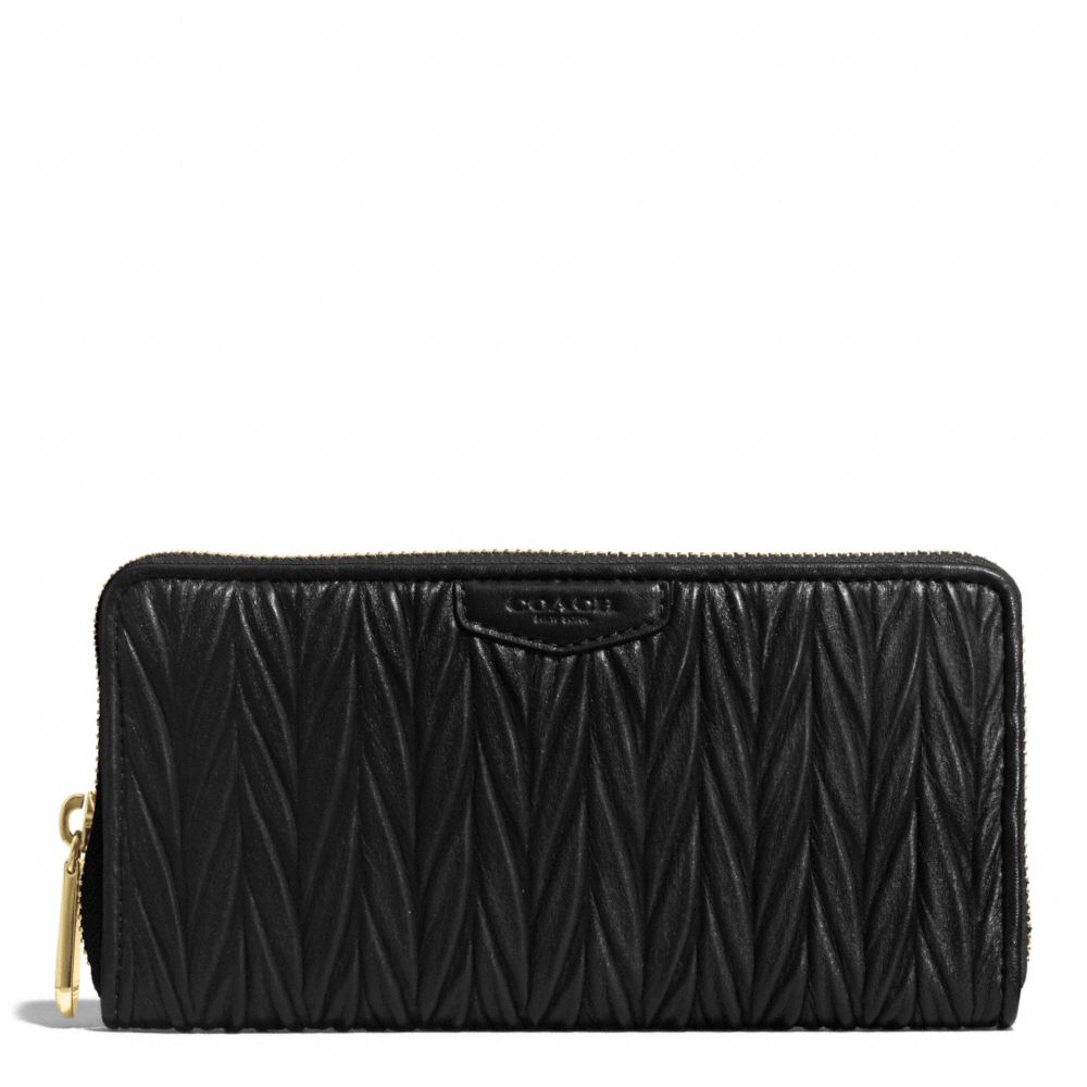 COACH GATHERED LEATHER ACCORDION ZIP WALLET - BRASS/BLACK - F51236