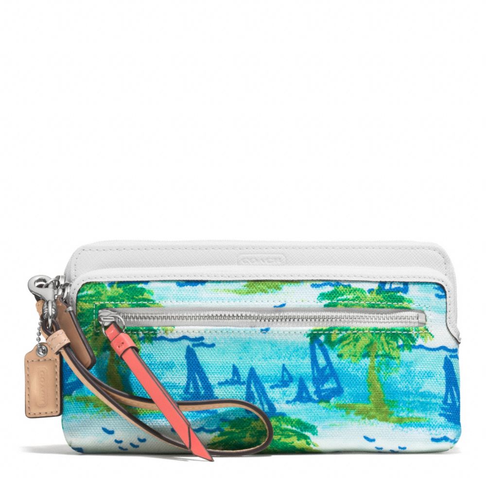 RESORT PALM TREE DOUBLE ZIP WALLET - f51240 - SILVER/BLUE MULTI