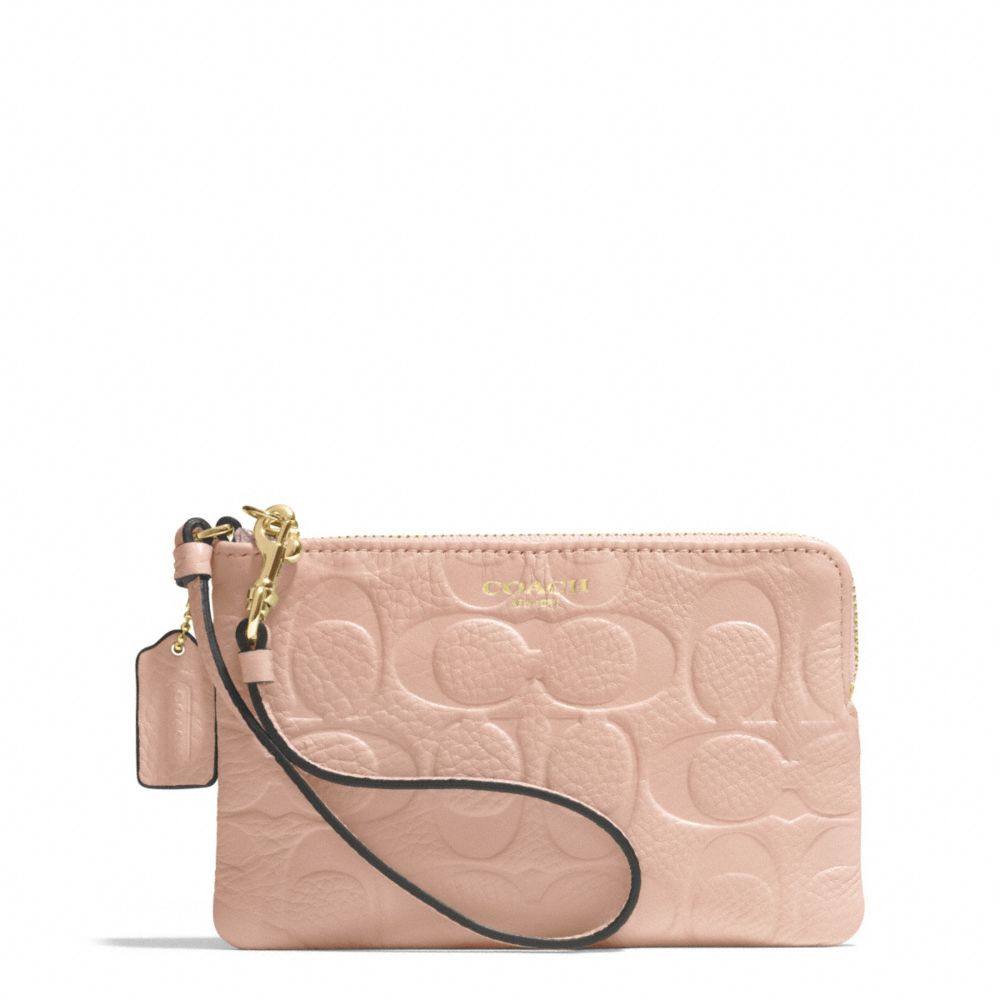 COACH f51244 BLEECKER LOGO EMBOSSED SMALL WRISTLET GOLD/PEACH ROSE