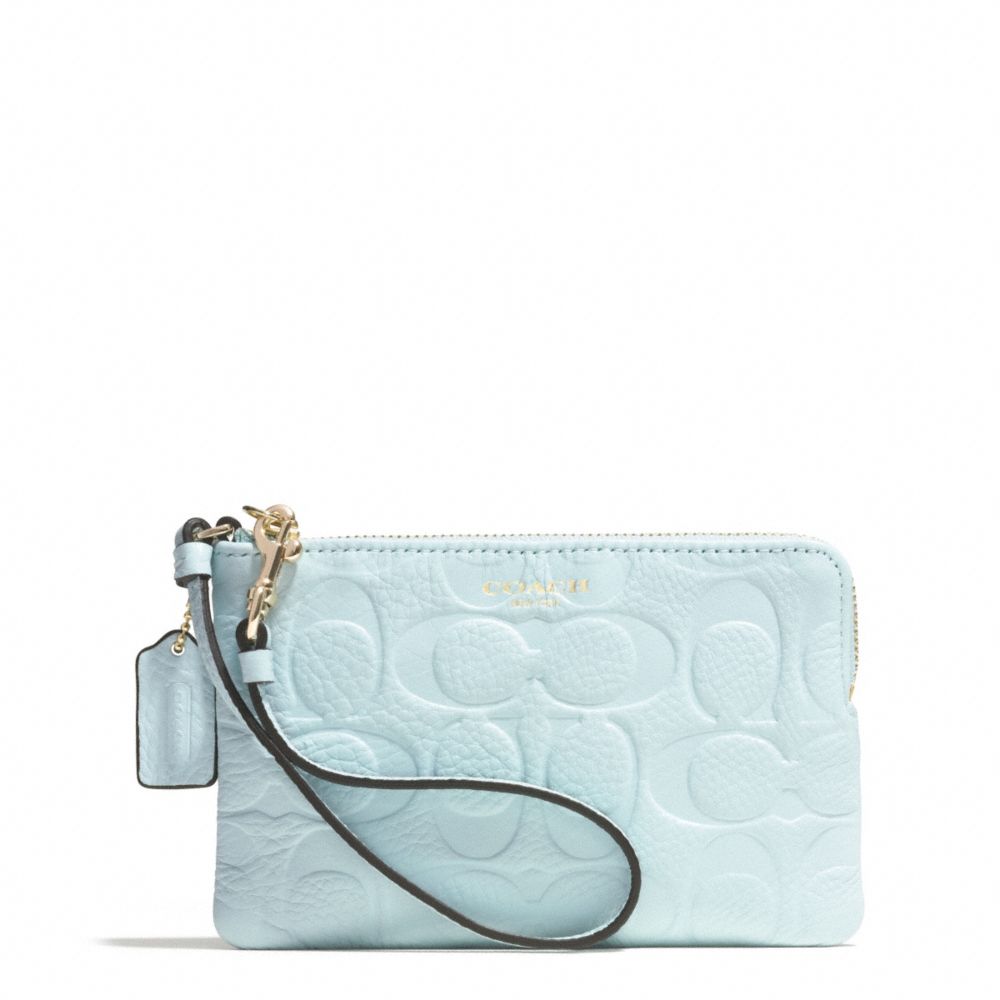 COACH BLEECKER LOGO EMBOSSED SMALL WRISTLET - GOLD/SEA MIST - f51244