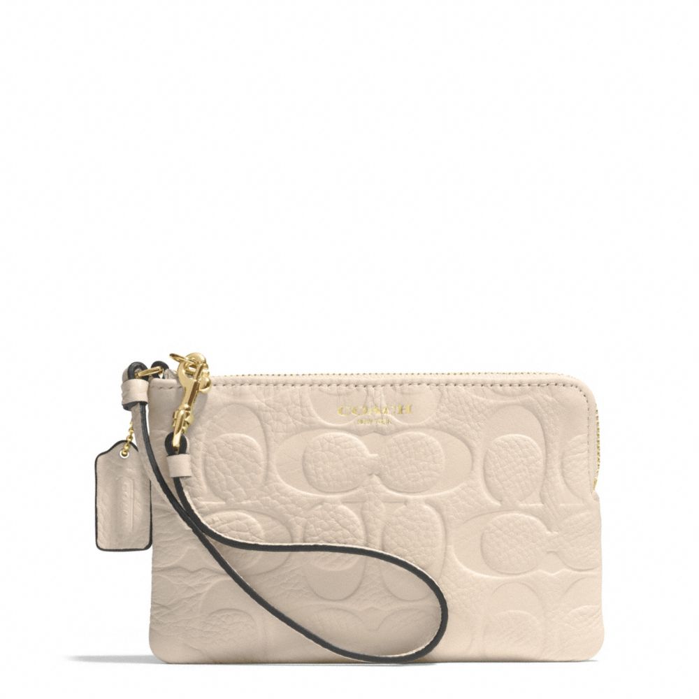 COACH F51244 Bleecker Logo Embossed Small Wristlet GOLD/ECRU