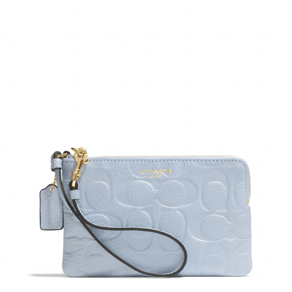 COACH F51244 BLEECKER LOGO EMBOSSED SMALL WRISTLET GOLD/POWDER-BLUE