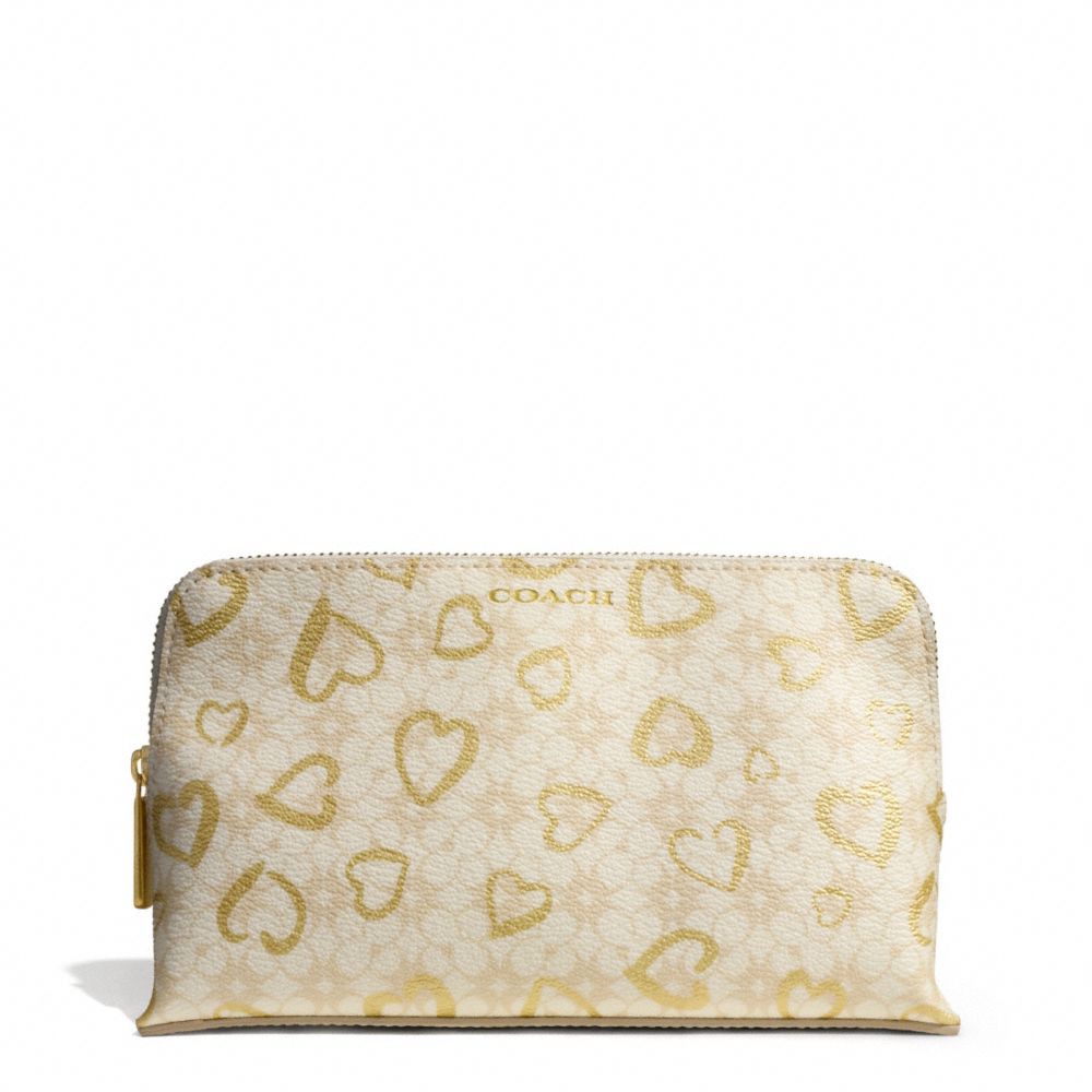 COACH WAVERLY HEART PRINT COATED CANVAS MEDIUM COSMETIC CASE - IVORY/LIGHT KHAKI/GOLD - f51245