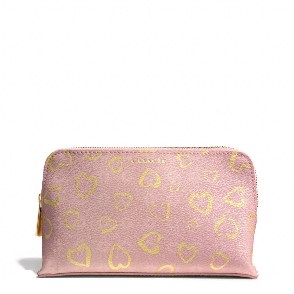 WAVERLY HEART PRINT COATED CANVAS MEDIUM COSMETIC CASE - LIGHT GOLD/LIGHT GOLDGHT PINK - COACH F51245
