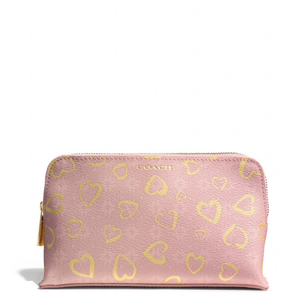 COACH WAVERLY HEART PRINT COATED CANVAS MEDIUM COSMETIC CASE - LIGHT GOLD/LIGHT GOLDGHT PINK - F51245