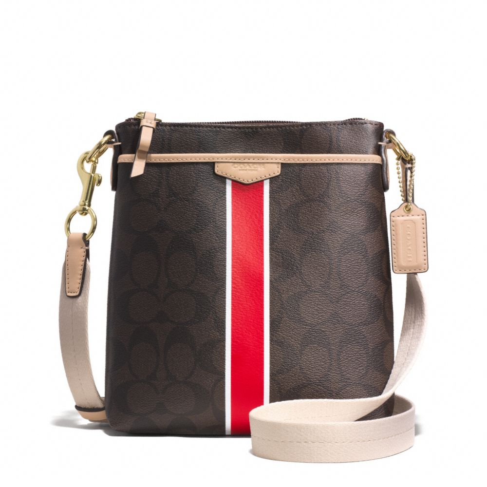 COACH SIGNATURE STRIPE SWINGPACK - BRASS/BROWN/VERMILLION - f51265