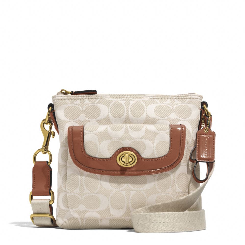 COACH F51276 - CAMPBELL SIGNATURE TWILL SWINGPACK BRASS/PARCHMENT/SADDLE