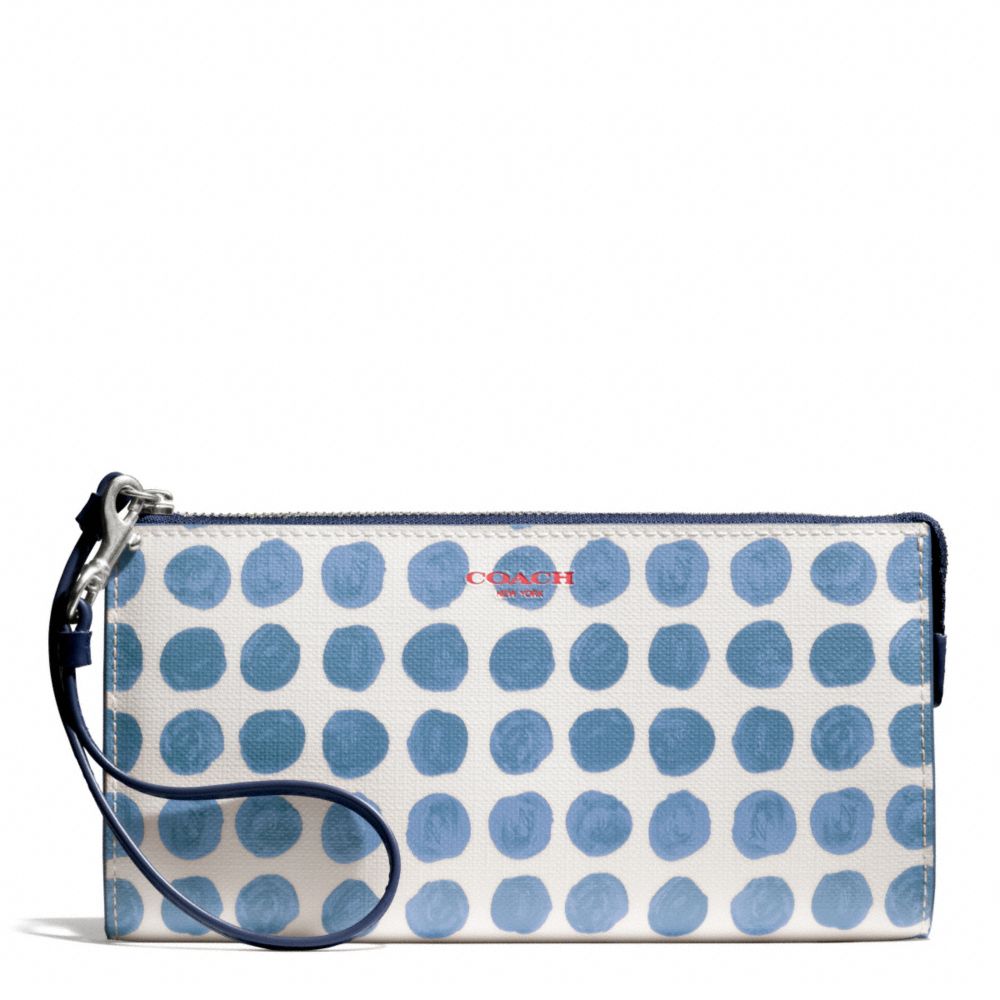 COACH F51291 BLEECKER PAINTED DOT COATED CANVAS ZIPPY WALLET SILVER/BLUE-MULTI